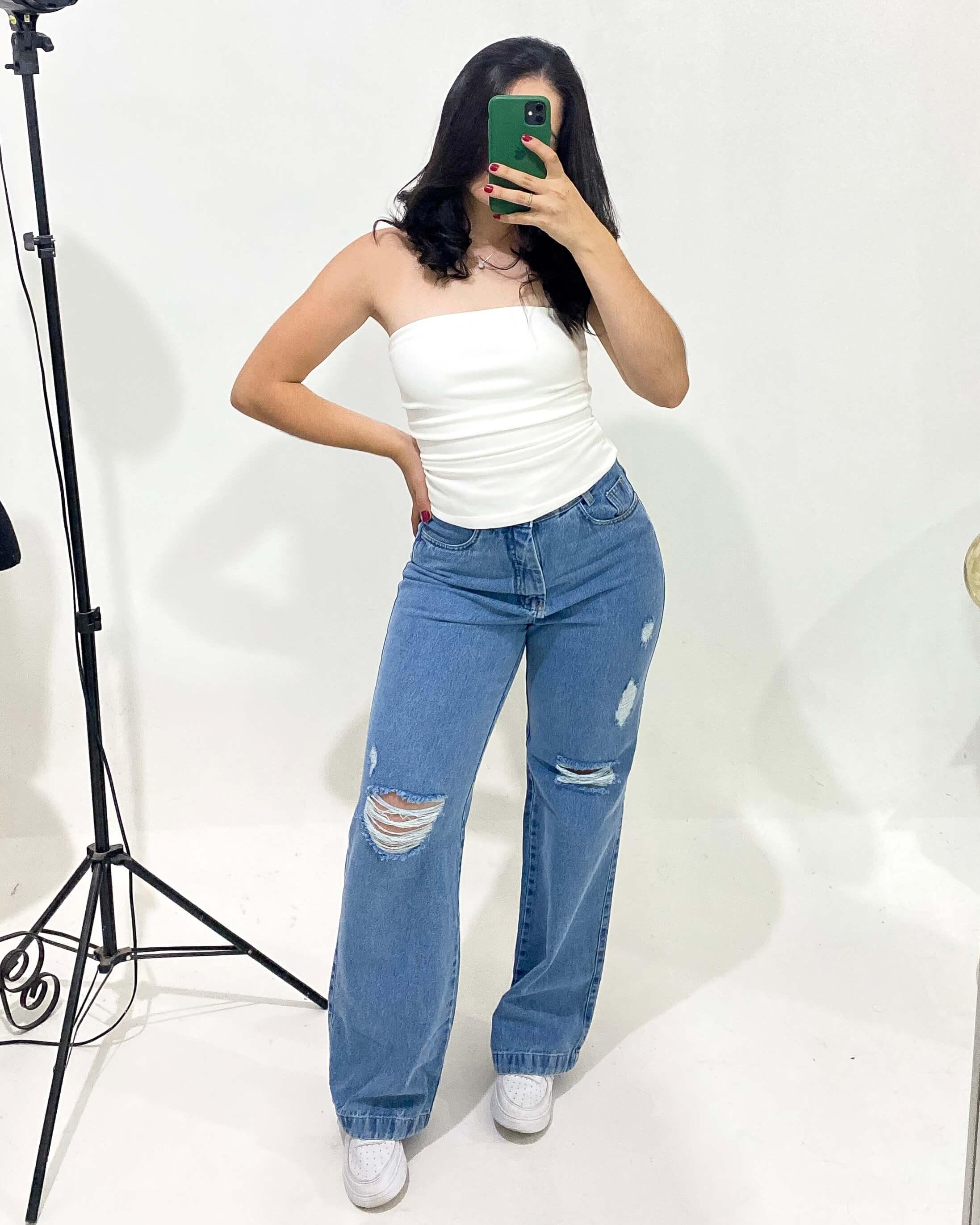 Calça Jeans Wide leg destroyed